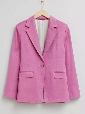 & Other Stories Single Breasted Fitted Waist Blazer Women 6 Italian Fabric Pink